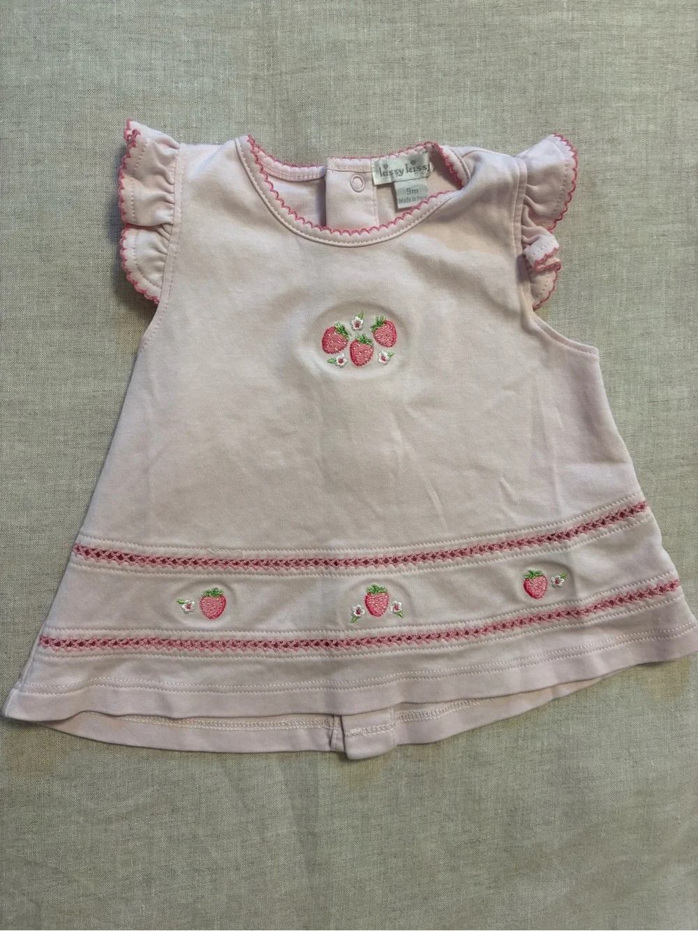 Kissy Kissy Pink Embroidered “Strawberry Essence” Sunsuit Set 9M